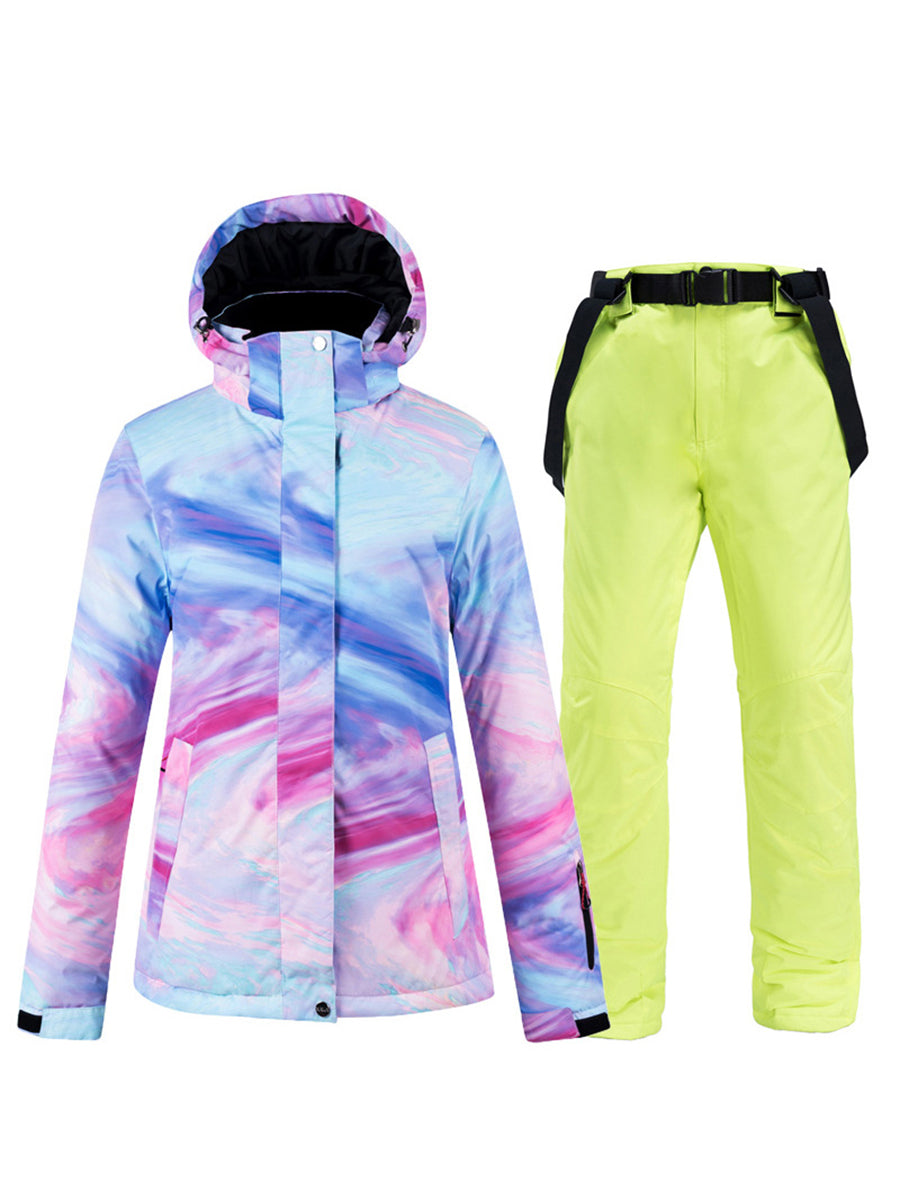 Colorful Women Hooded  Ski Jacket & Bib Pants