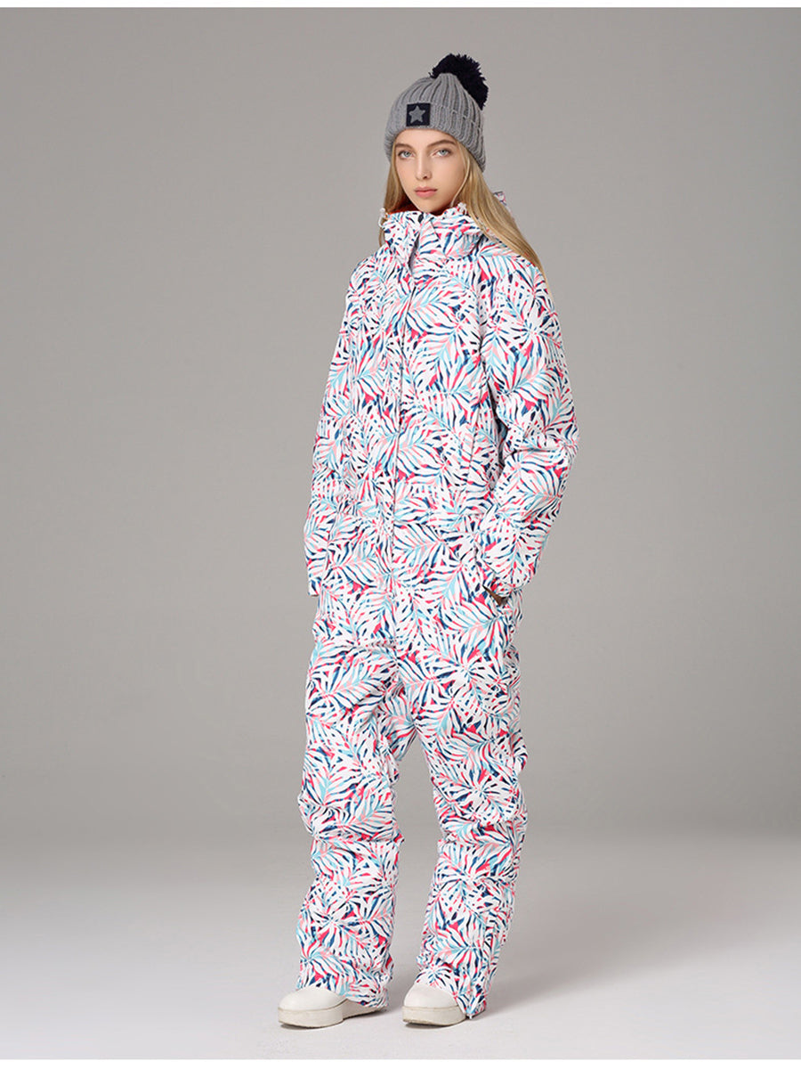 Women Floral Pattern One Piece Snowsuits Jumpsuit