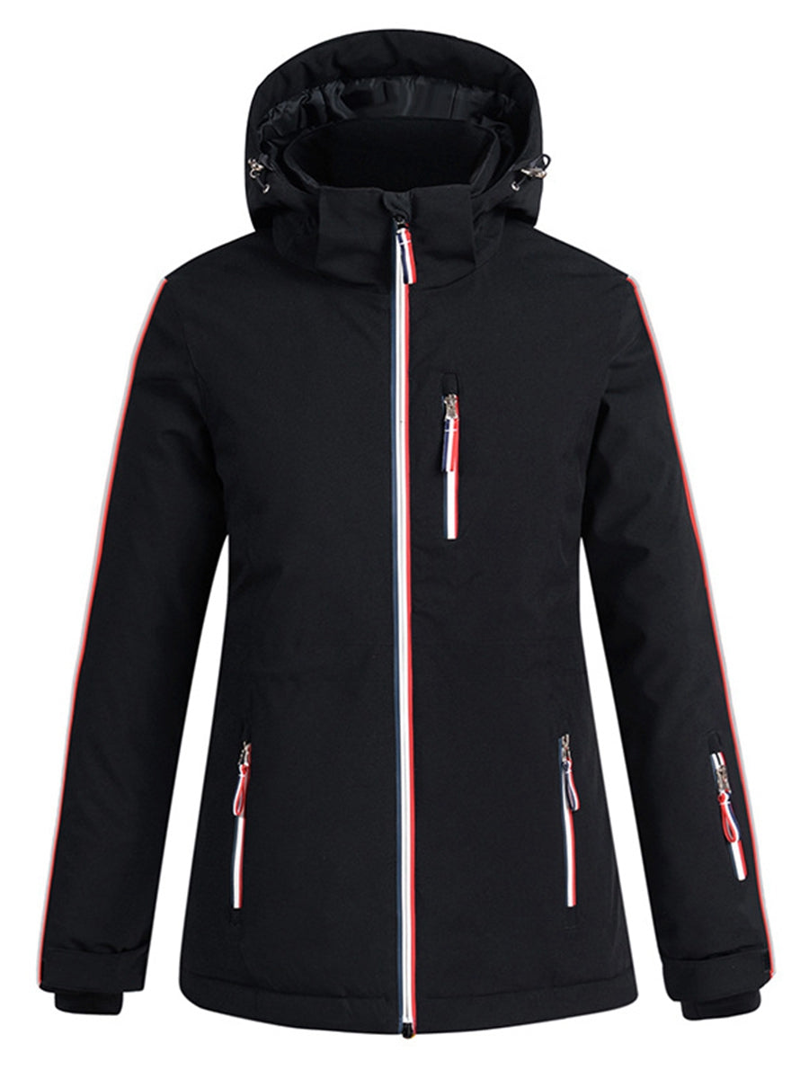 Women Striped Trim Insulated Ski Jacket