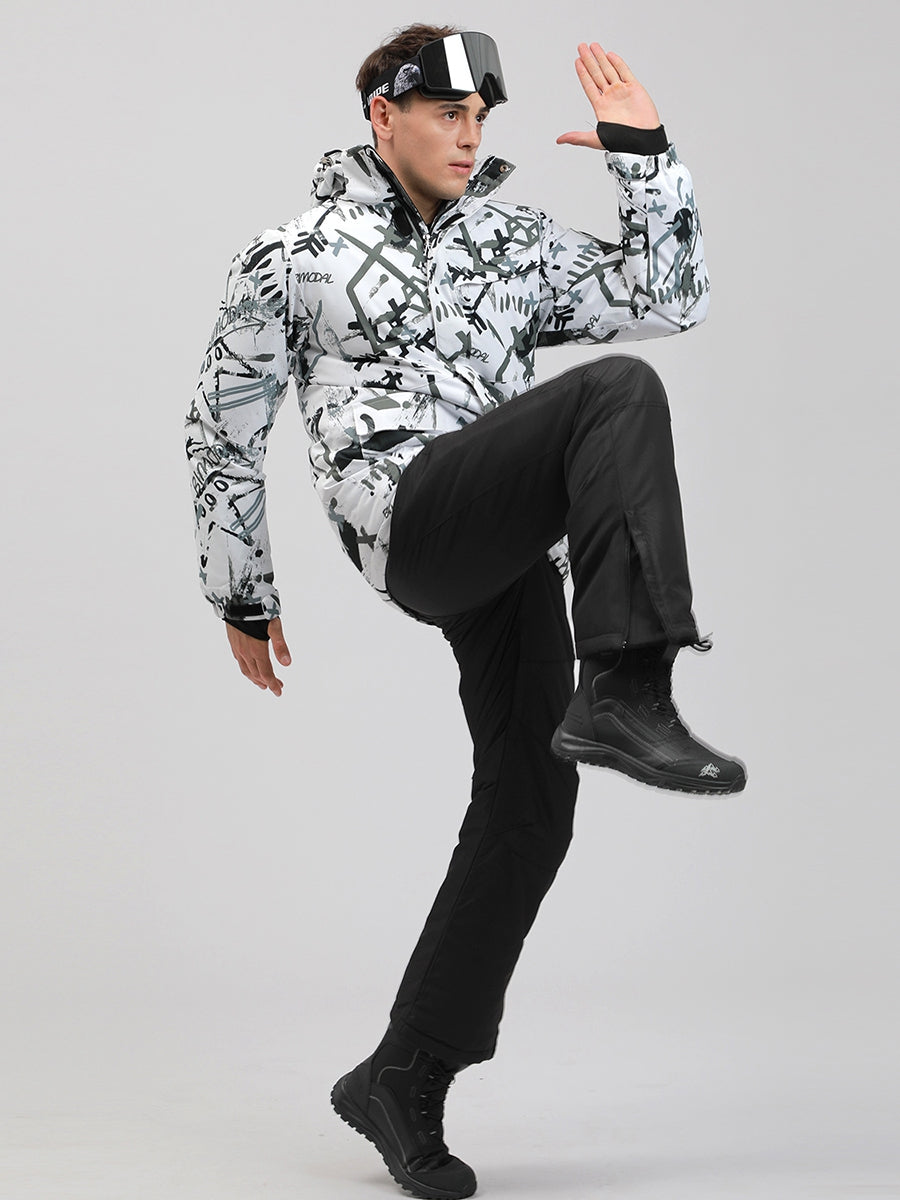 Yeefine Men Graffiti Print Ski Jacket