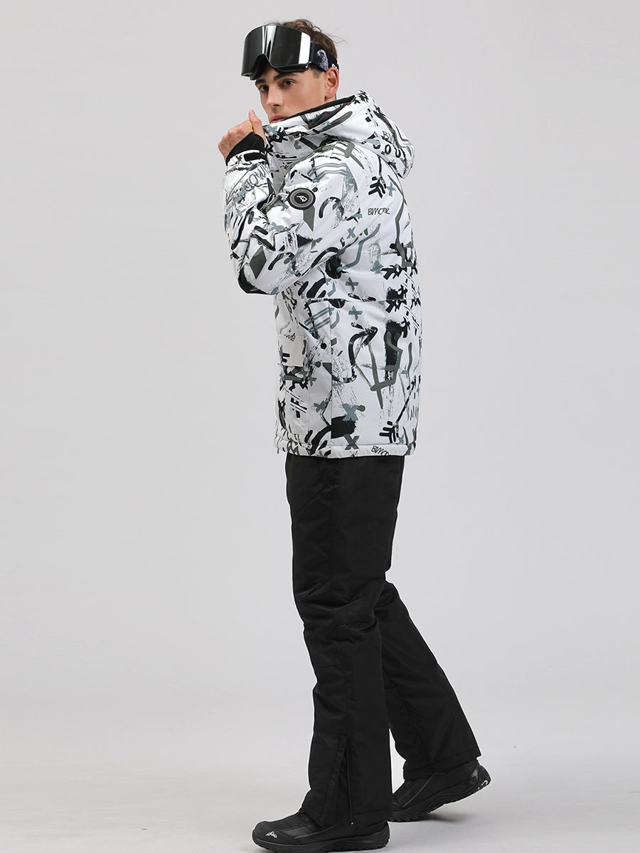 Yeefine Men Graffiti Print Ski Jacket