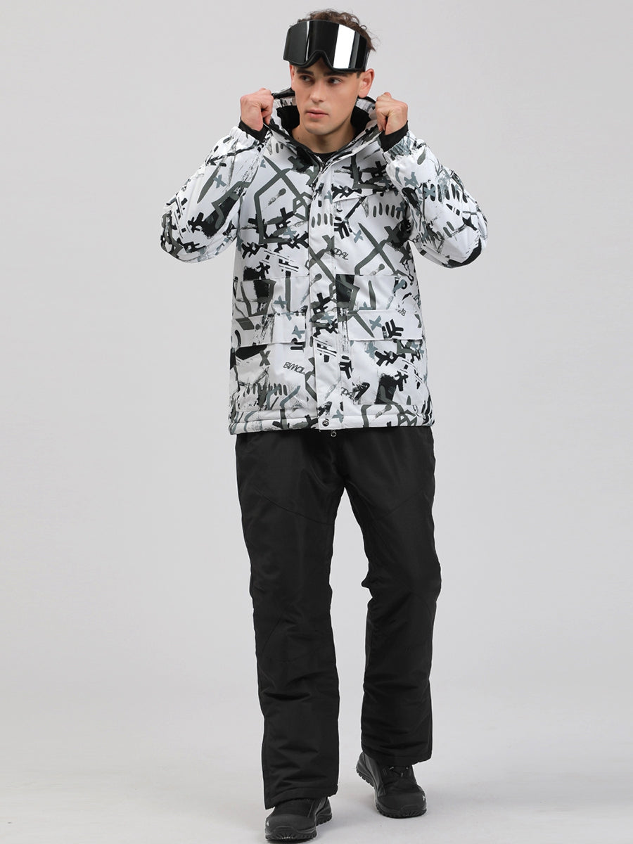 Yeefine Men Graffiti Print Ski Jacket