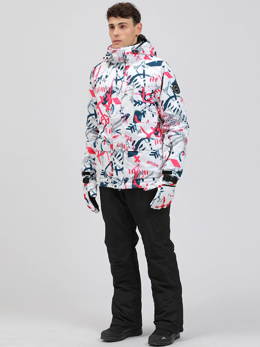 Yeefine Men Graffiti Print Ski Jacket