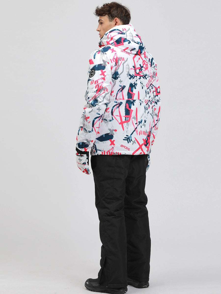 Yeefine Men Graffiti Print Ski Jacket