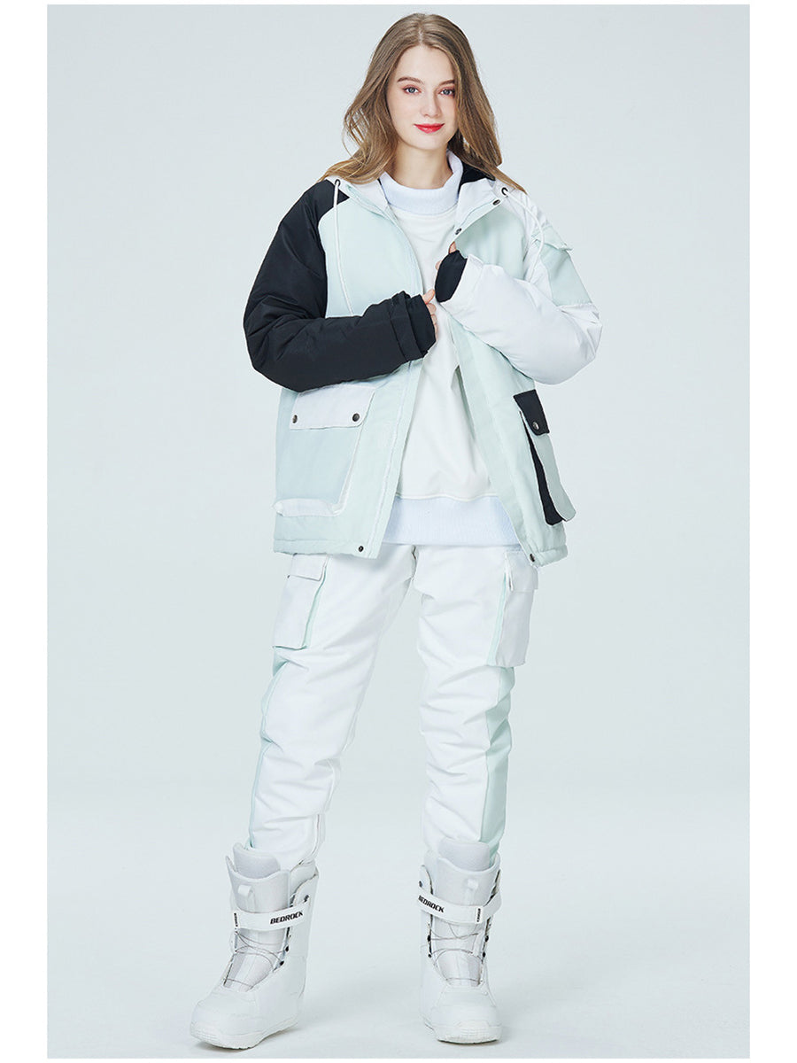 Colorblock Women Ski Anorak Jacket & Overall Pants