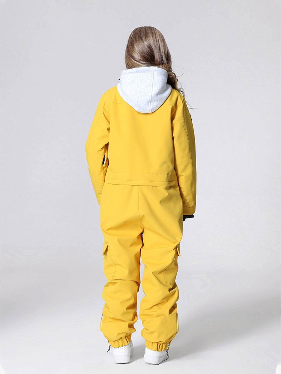 Yeefine Breathable Contrast Hooded Girl One Piece Snowsuits