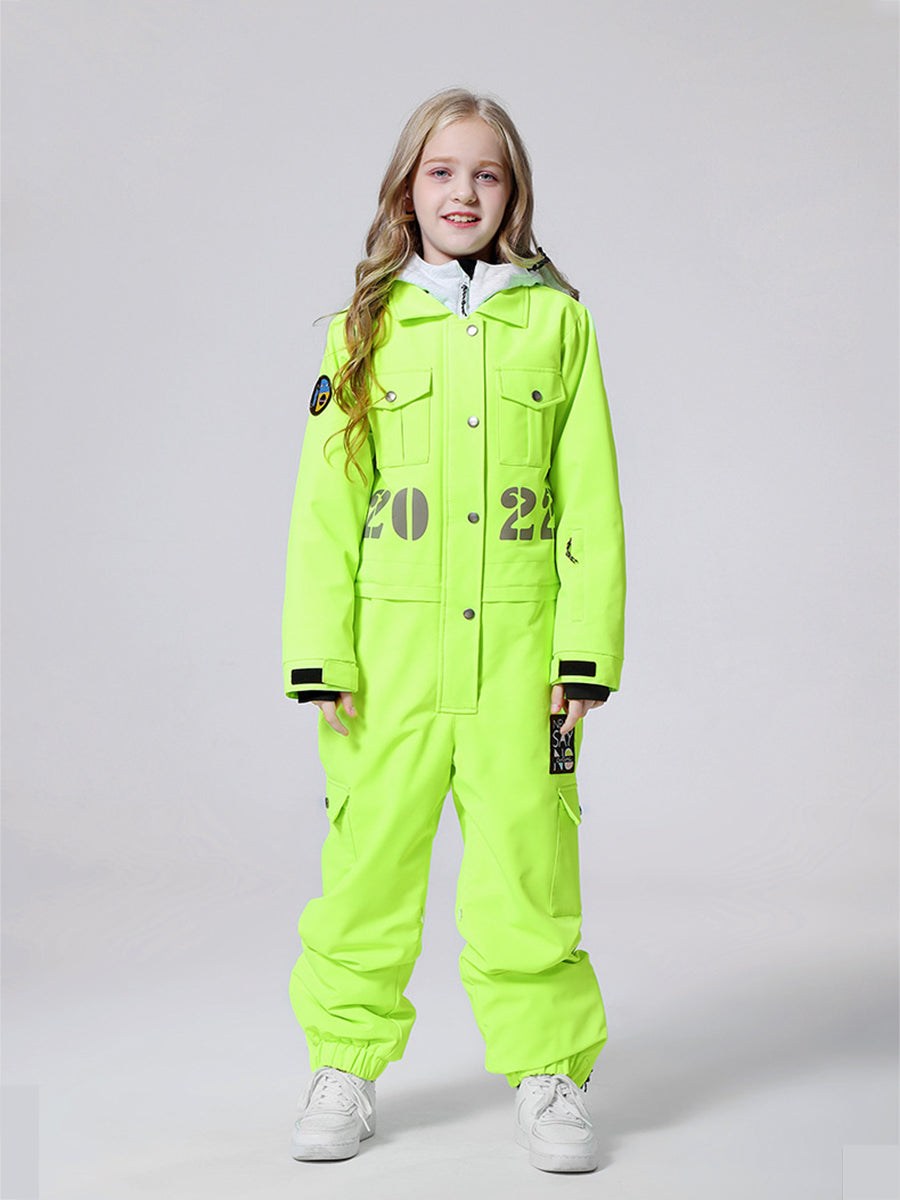 Yeefine Breathable Contrast Hooded Girl One Piece Snowsuits