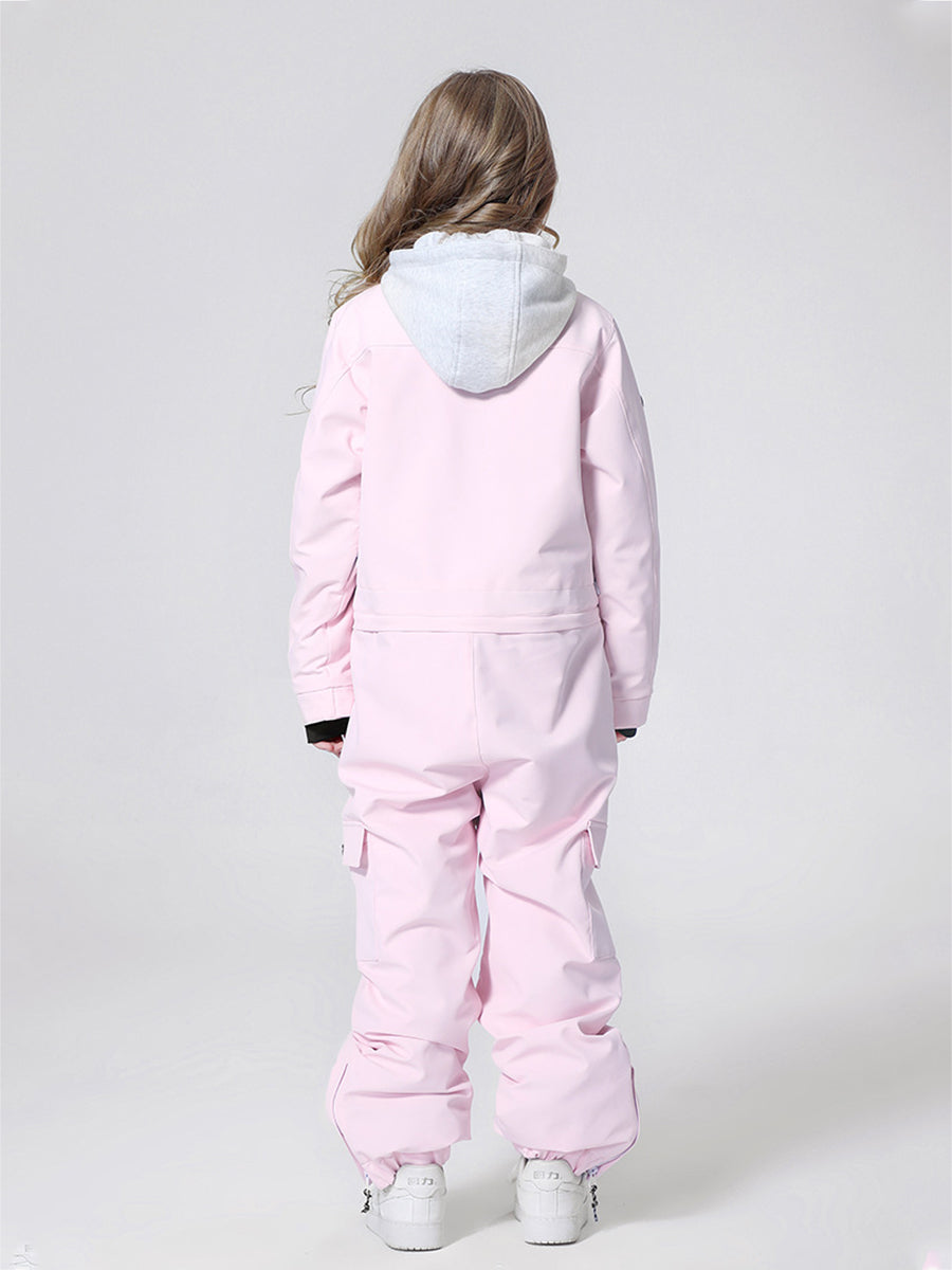 Yeefine Breathable Contrast Hooded Girl One Piece Snowsuits