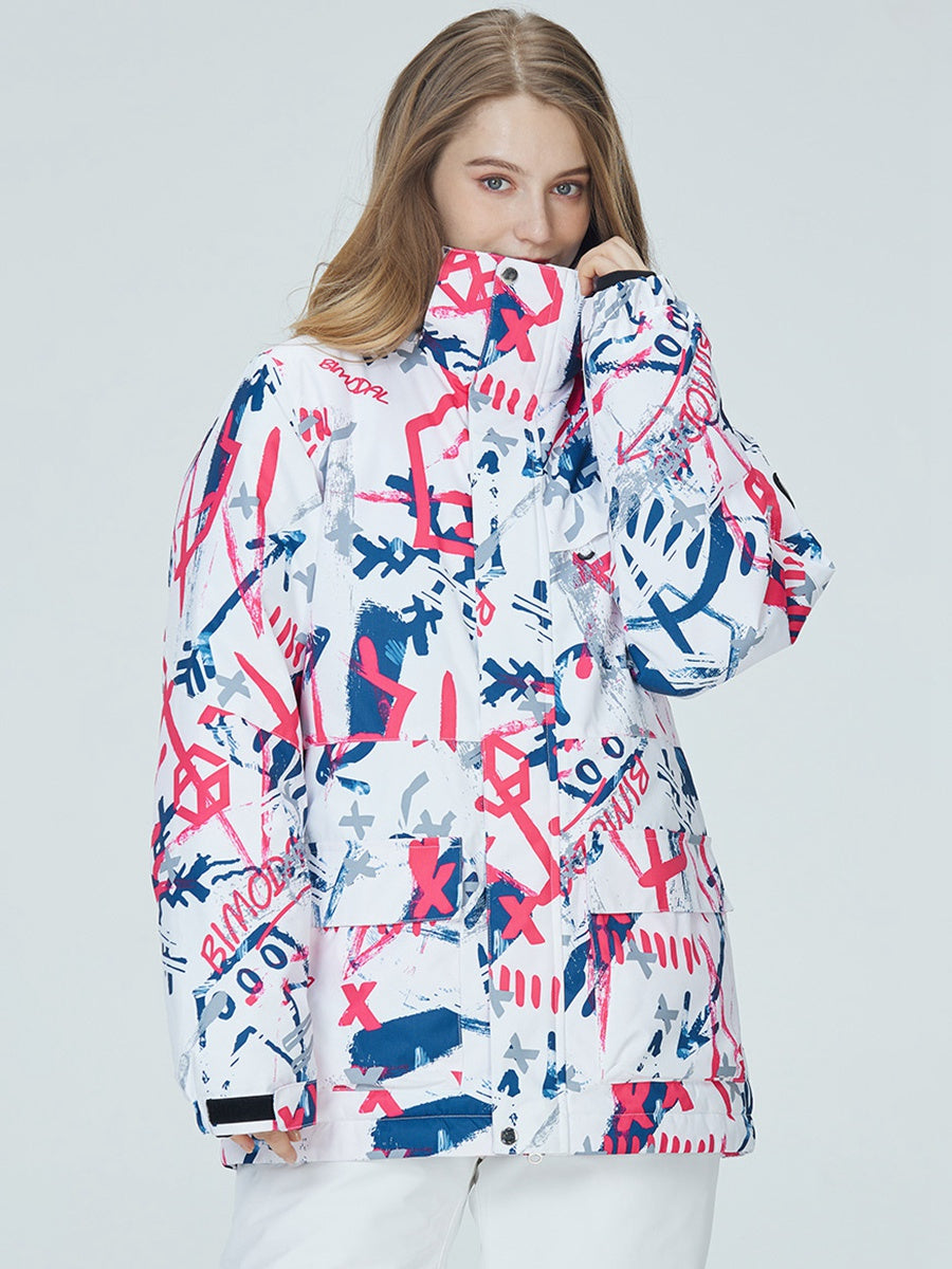 Breathable Women Graffiti Print Ski Jacket