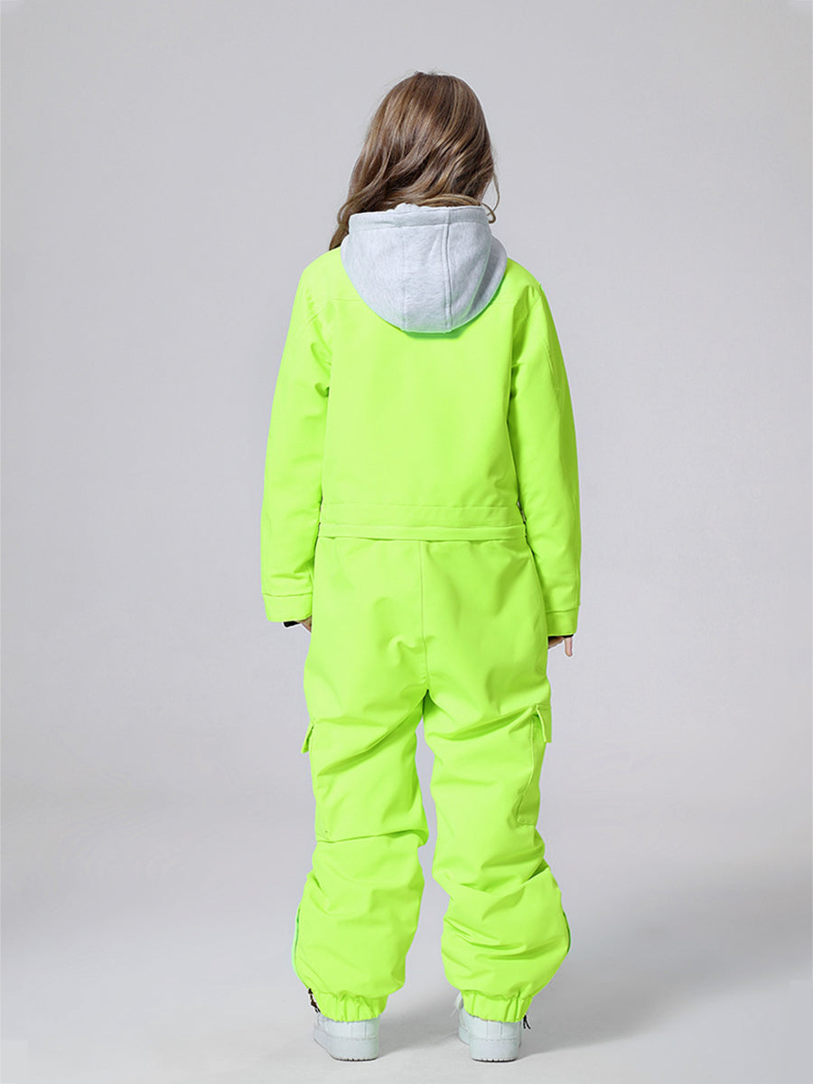 Yeefine Breathable Contrast Hooded Girl One Piece Snowsuits