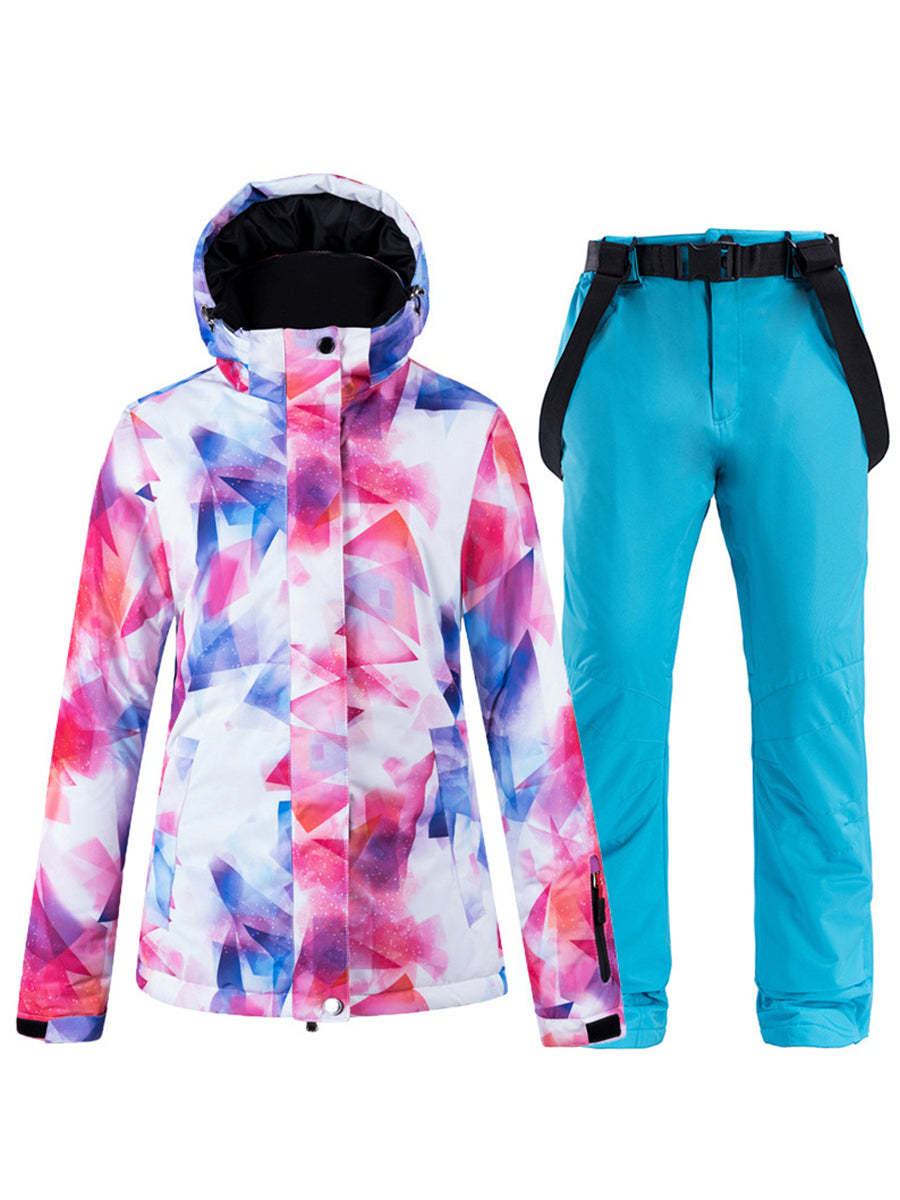 Colorful Women Hooded  Ski Jacket & Bib Pants