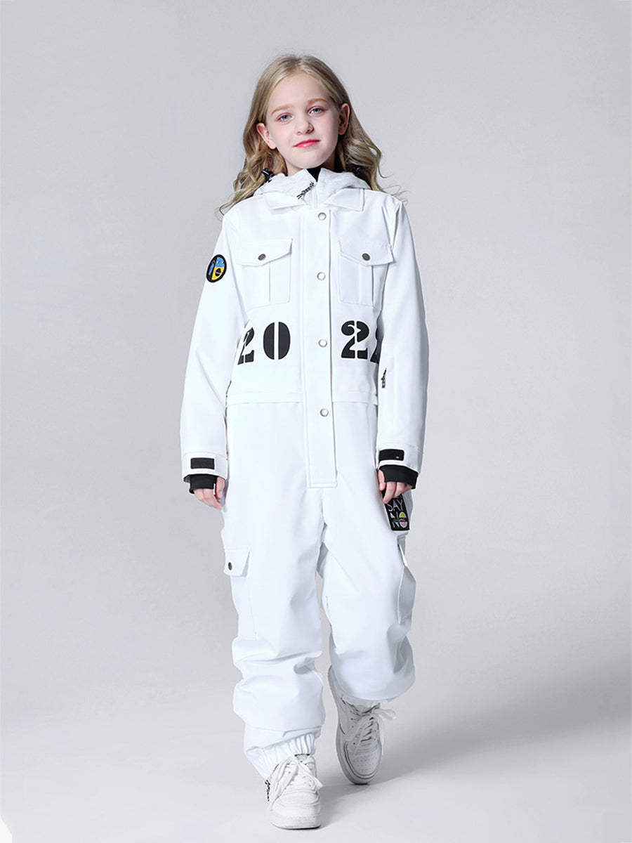 Yeefine Breathable Contrast Hooded Girl One Piece Snowsuits