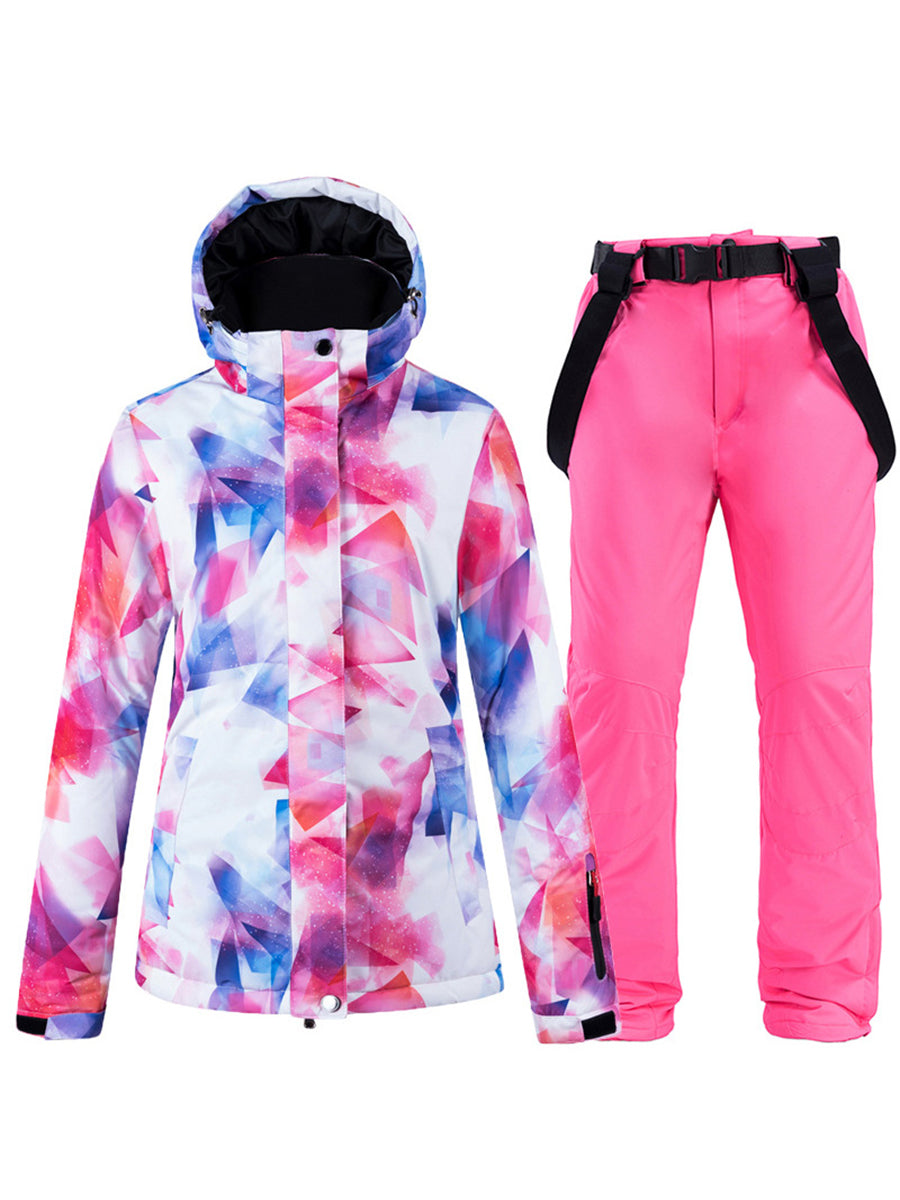 Colorful Women Hooded  Ski Jacket & Bib Pants