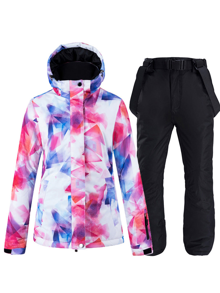 Colorful Women Hooded  Ski Jacket & Bib Pants