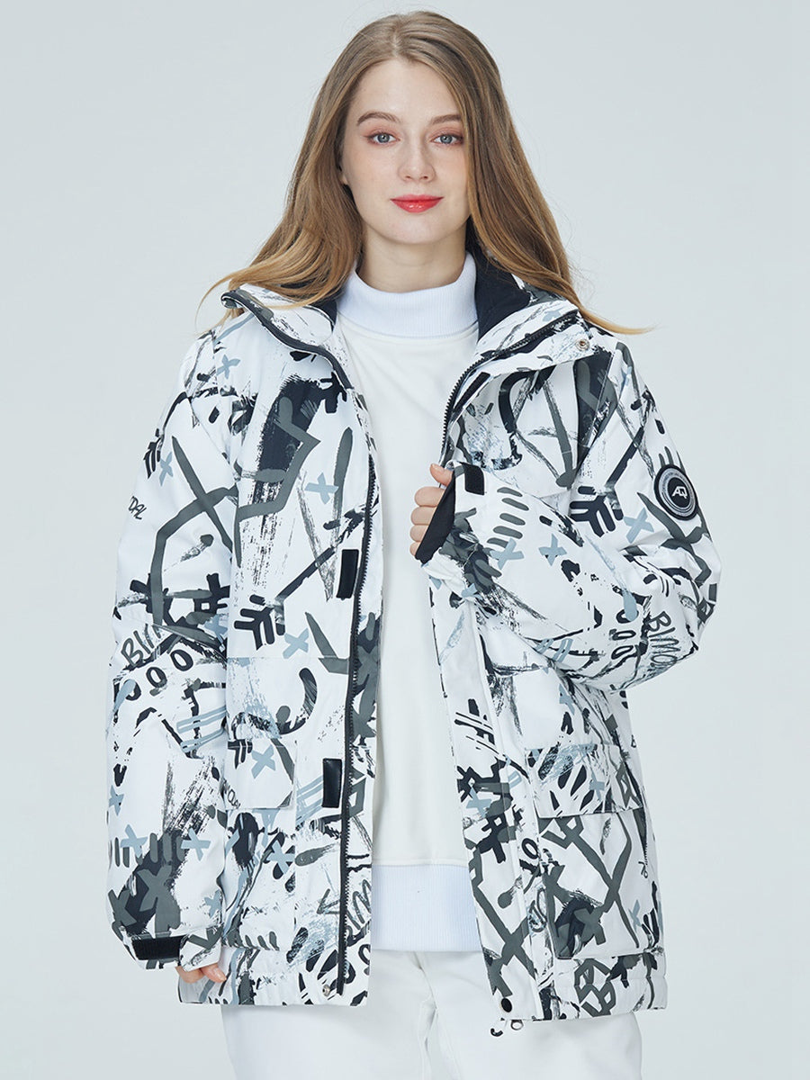 Breathable Women Graffiti Print Ski Jacket