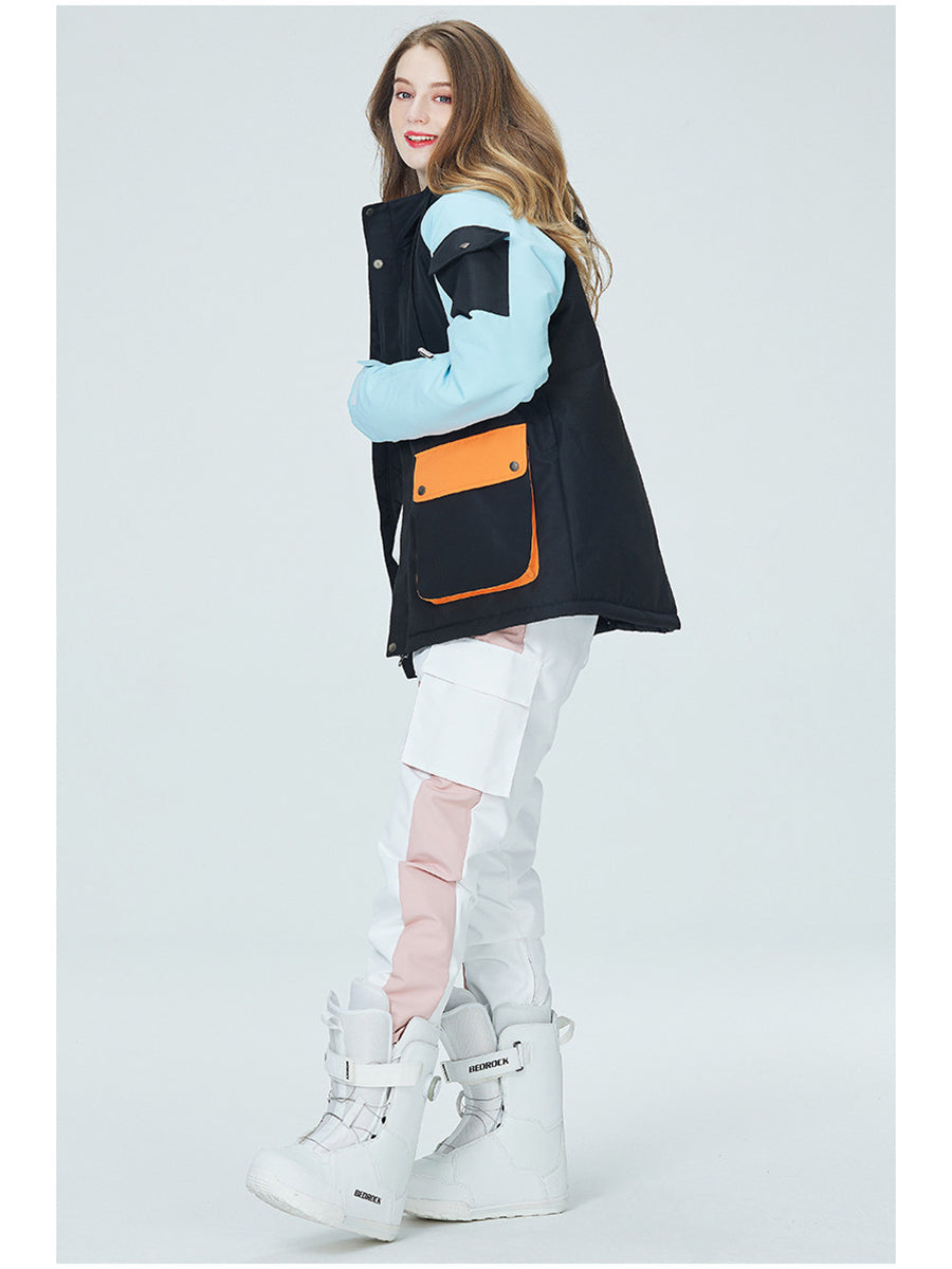 Colorblock Women Ski Anorak Jacket & Overall Pants