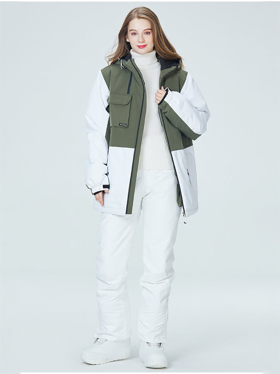 Women Colorblock Insulated Cargo Snow Jacket