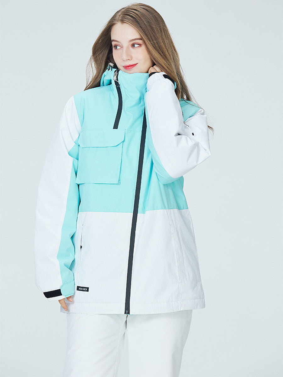 Women Colorblock Insulated Cargo Snow Jacket