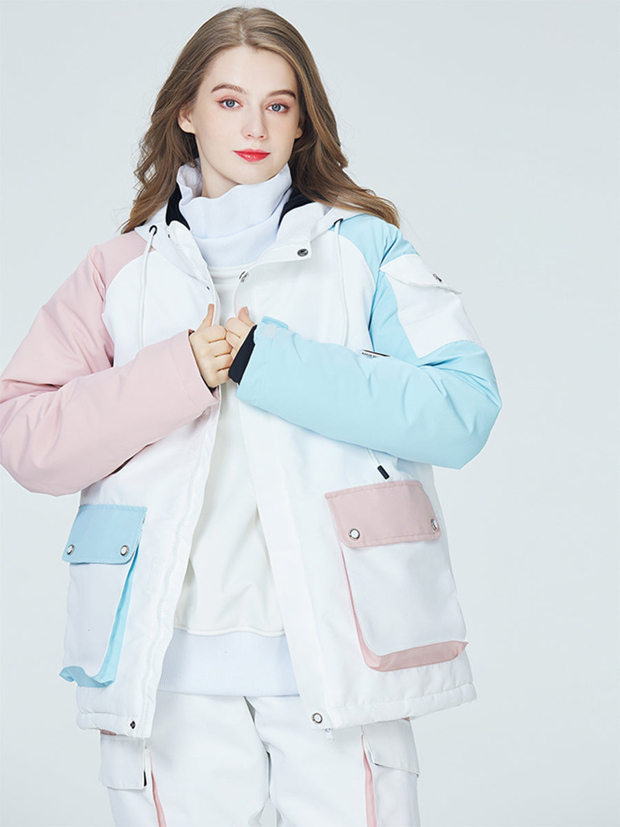 Women Colorblock Insulated Cargo Snow Jacket