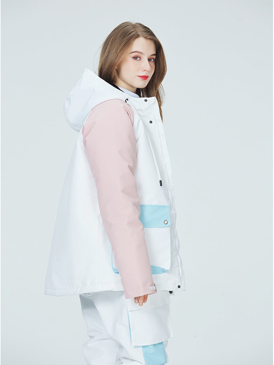 Women Colorblock Insulated Cargo Snow Jacket