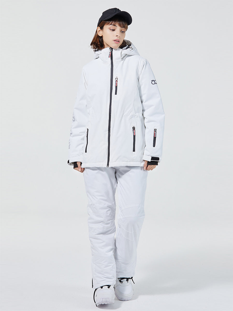 Women Striped Tape Hooded Ski Jacket & Overall Pants