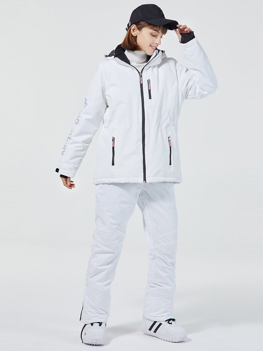 Women Striped Tape Hooded Ski Jacket & Overall Pants